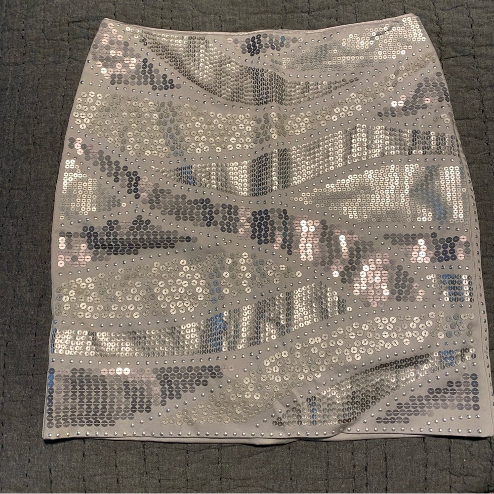 White House Black Market Glamorous Silver Sequin Mini Skirt